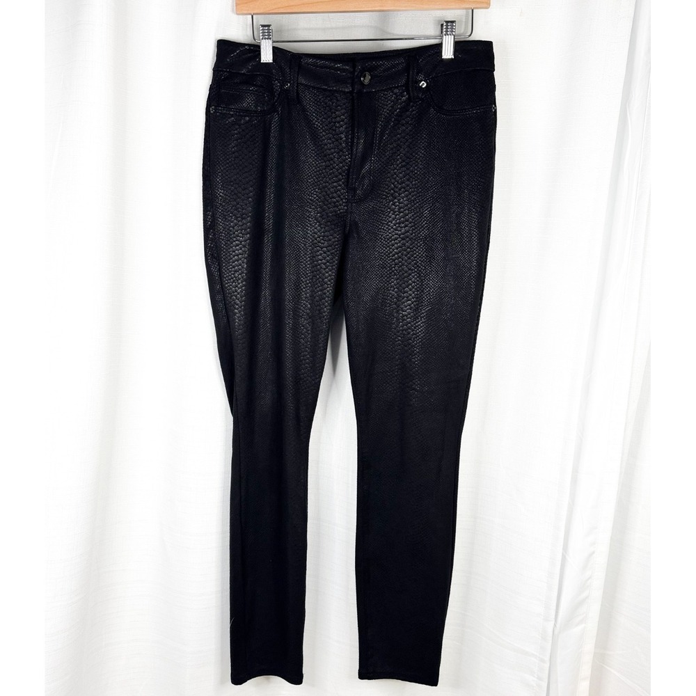 Good American Good Legs Pants Womens 12/31 Black Coated Snake Print Skinny Jeans